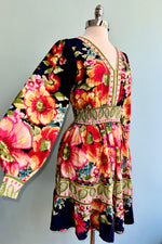 Navy Floral Long Sleeve Mini Dress