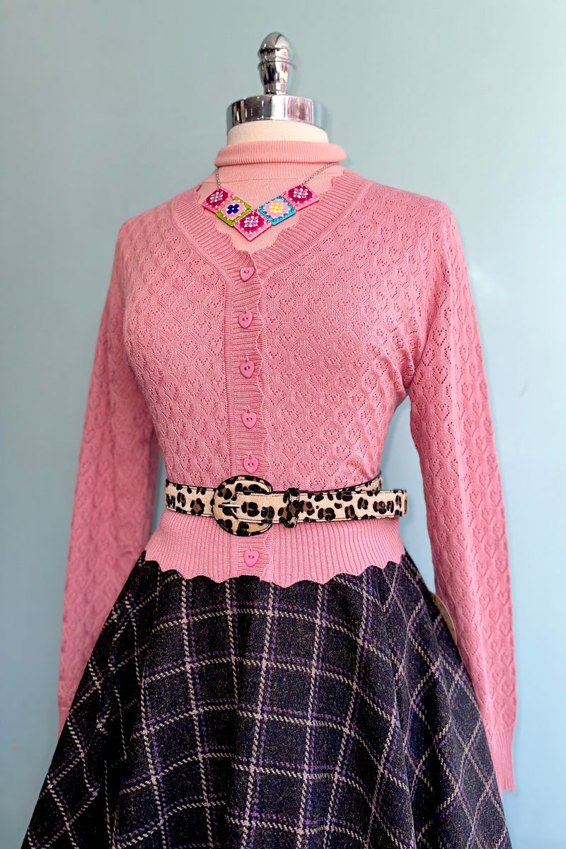 Pink Heart Scalloped Edge Cardigan Sweater by Voodoo Vixen