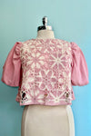 Pink Crocheted Bodice Balloon Sleeve Top