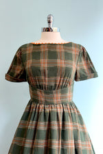 Green and Rust Plaid Short Sleeve Dress