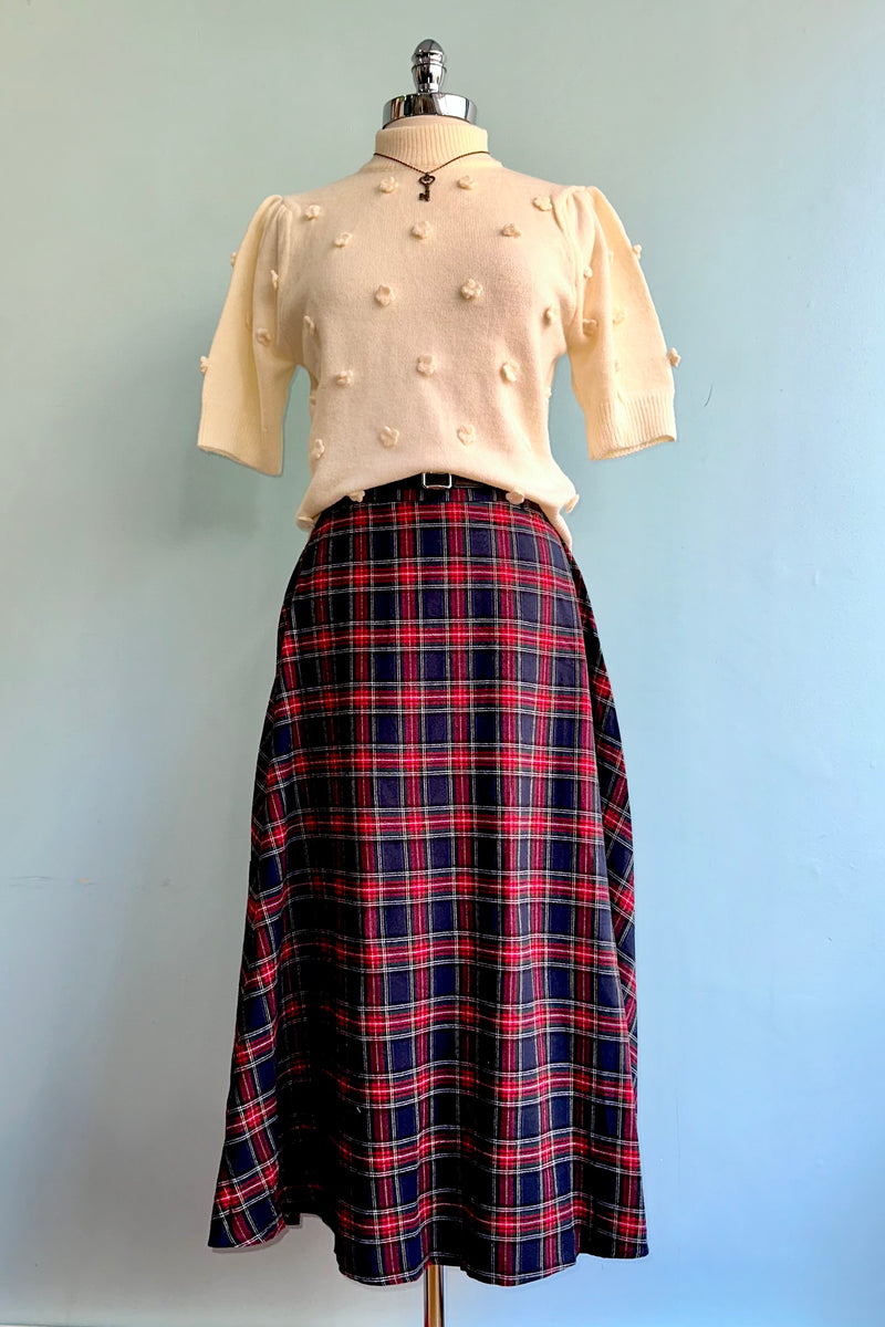 Red and Navy Plaid Midi Skirt by Lili Sidonio