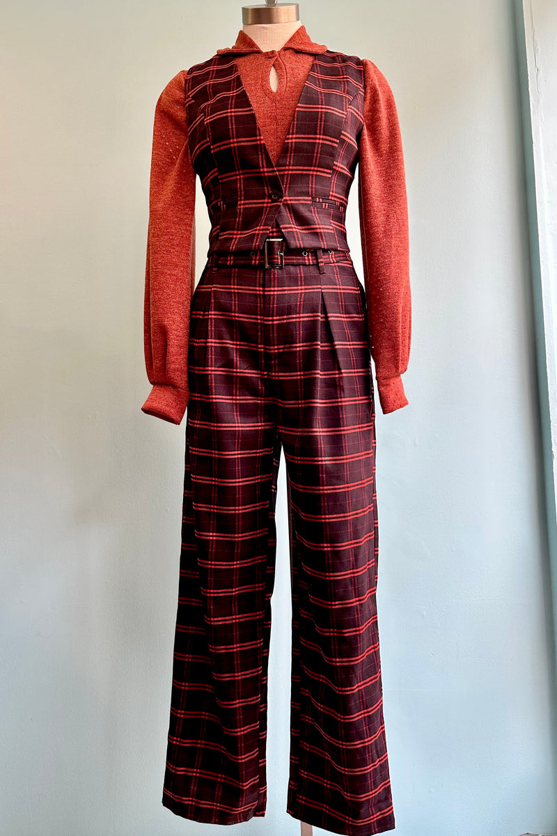 Black and Orange Check High-Waisted Pants by Timeless London