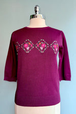 Purple Diamond Floral Embroidered Sweater by Voodoo Vixen