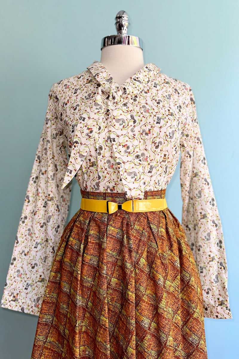 Squirrel and Acorns Button Down Cropped Top by Banned