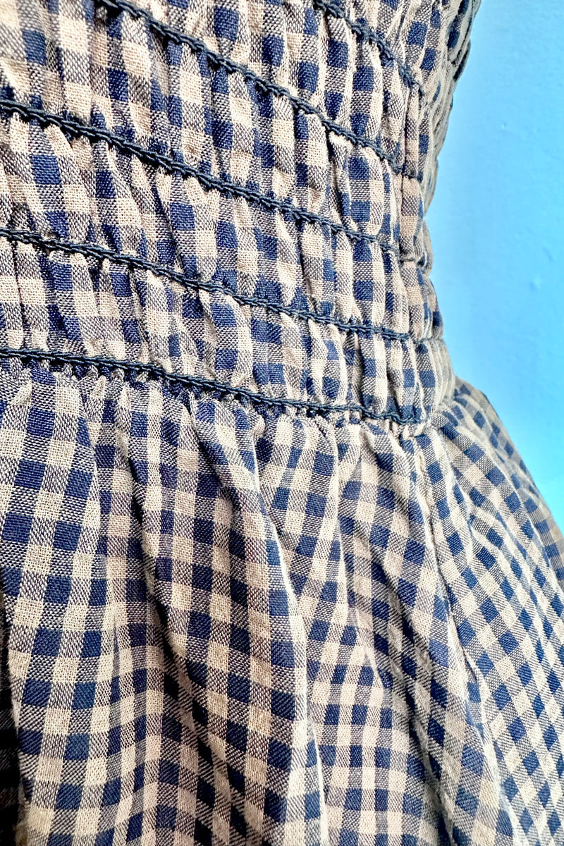 Navy and Brown Gingham Midi Dress