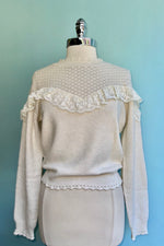 Cream Ruffled Pointelle Sweater by Molly Bracken