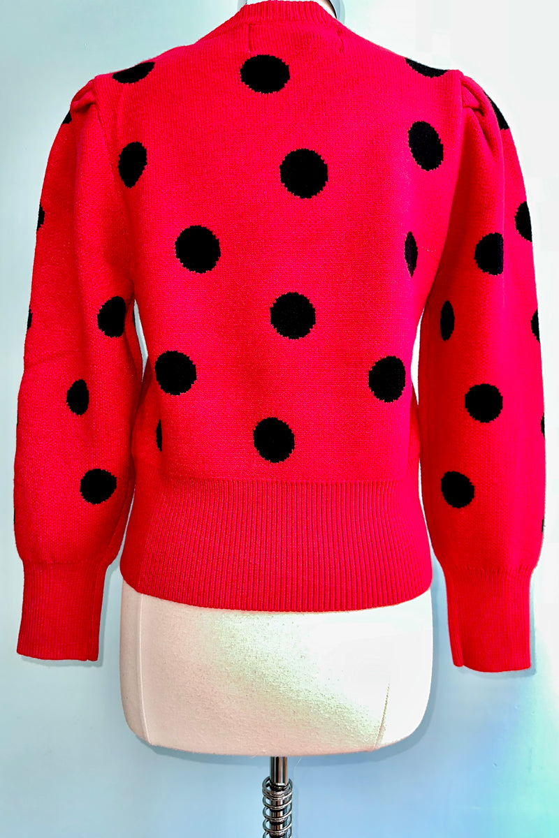 Red and Black Polka-Dot Puff Sleeve Sweater by Compania Fantastica