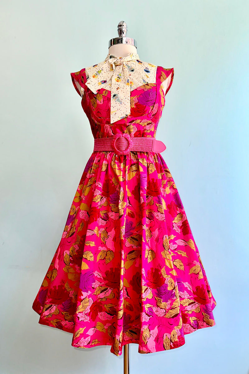 Pink and and Red Floral Bengaline Dress