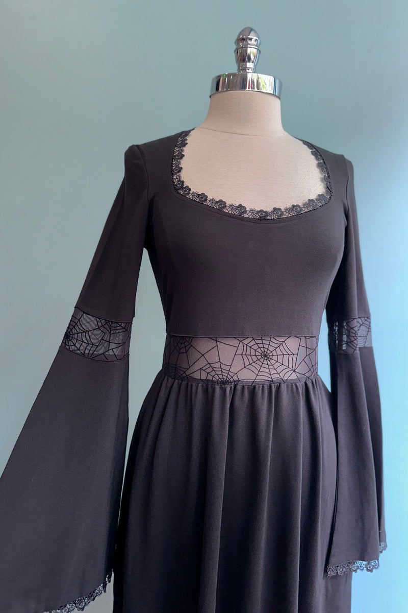 Web Lace Paneled Midi Dress by Voodoo Vixen