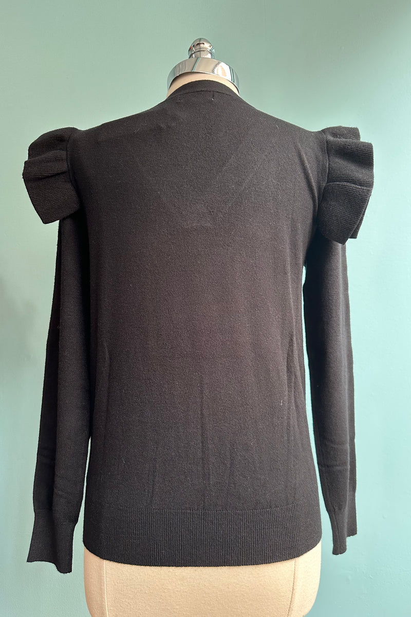 Black Ruffle Sleeve V-Neck Sweater by Molly Bracken