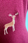 Burgundy Embroidered Deer Short Sleeve Sweater by Banned
