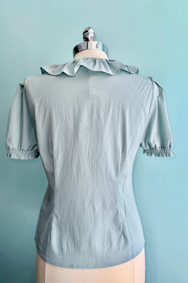 Ruffle Collar Puff Sleeve Top in Light Blue by Banned