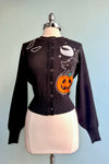Black Spooky Cat Cropped Cardigan Sweater