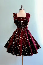 Burgundy and Gold Ruffle Strap Pinafore Dress