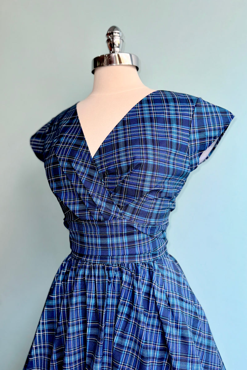 Blue Plaid Greta Dress by Retrolicious