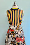 Navy and Orange Daisy Print Midi Skirt by Apsara