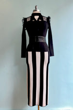 Black and White Striped Knit Body Con Midi Dress by Banned