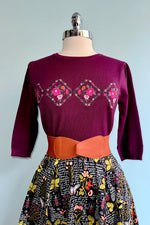 Purple Diamond Floral Embroidered Sweater by Voodoo Vixen