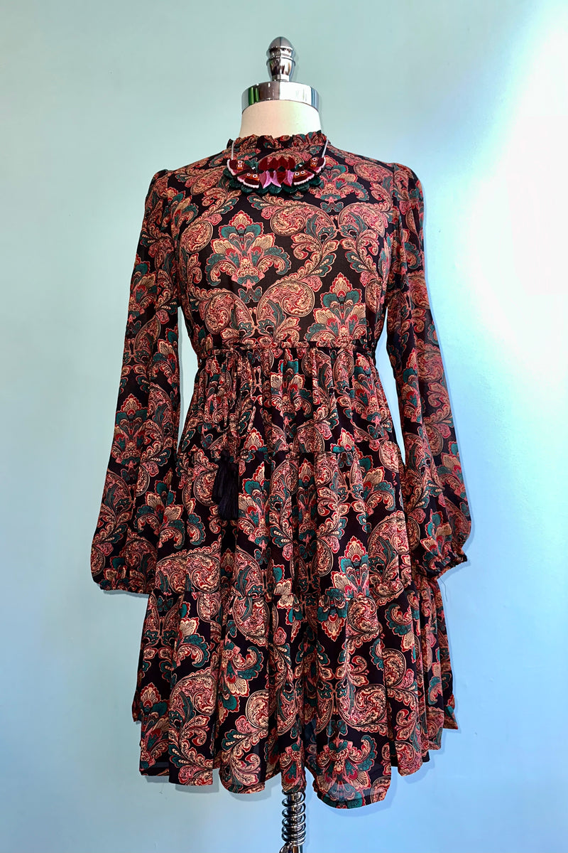 Anna Black Paisley Mini Dress by Molly Bracken