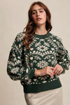 Heart Jacquard Green Knit Sweater