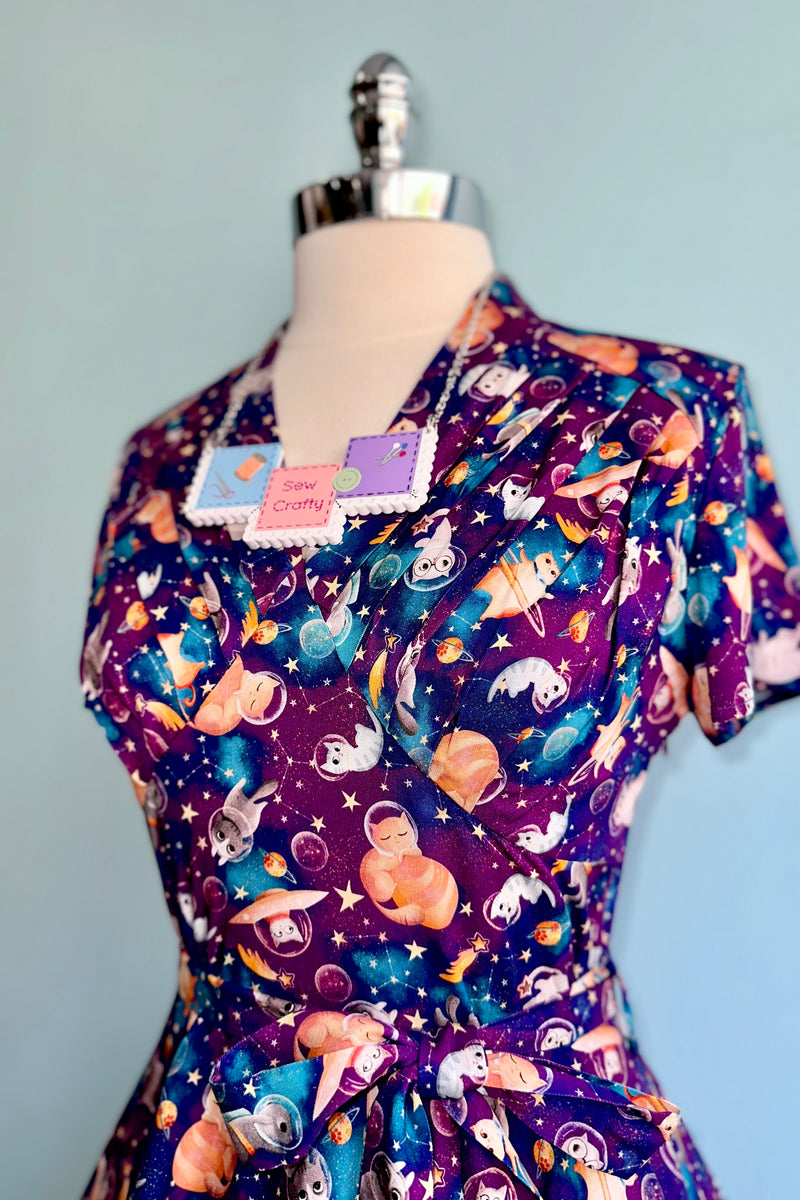 Rose Space Cats Short Sleeve Dress by Miss Lulo