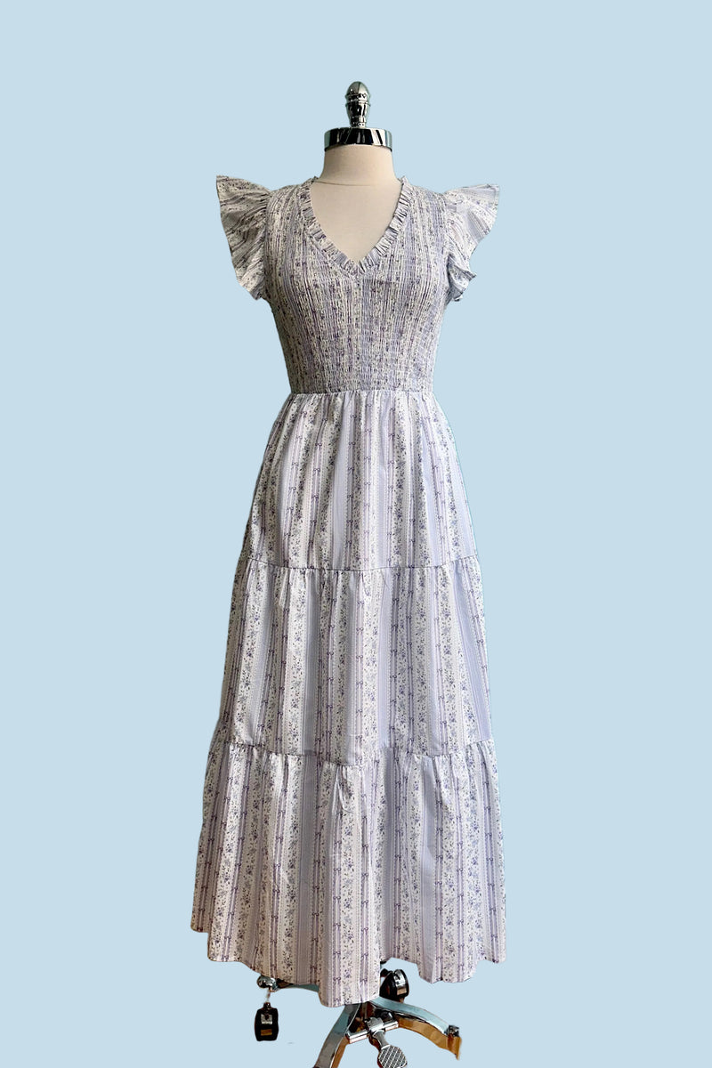 smocked maxi dress short sleeve Lavender and Bow Floral Smocked Maxi Dress – Modern Millie