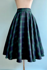 Green and Navy Plaid Circle Skirt by Banned