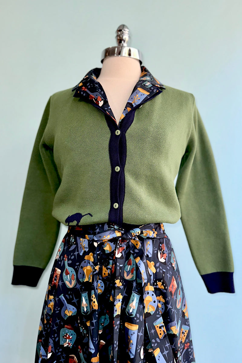 Green Owl Embroidered and Jacquard Vera Cardigan by Palava
