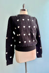 Black Pom Pom and Heart Pullover Sweter