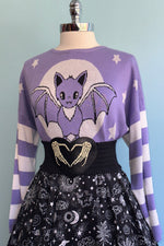 Bat Purple Cropped Striped Sleeve Kamiko Sweater by Banned