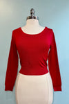 Red Cropped Knit Pullover Sweater