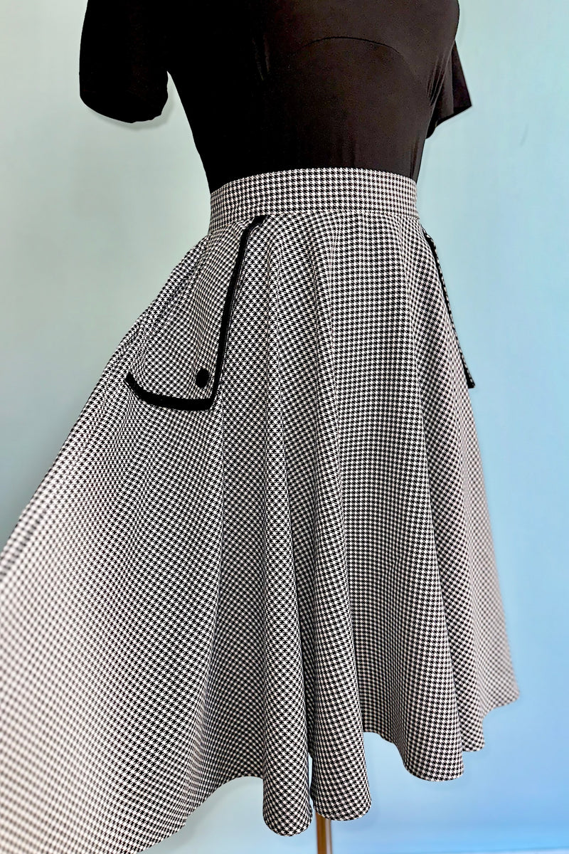 Teddy Skirt in Black and White Houndstooth by Hell Bunny