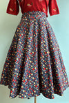 Navy and Red Autumn Floral Full Skirt by Tulip B.