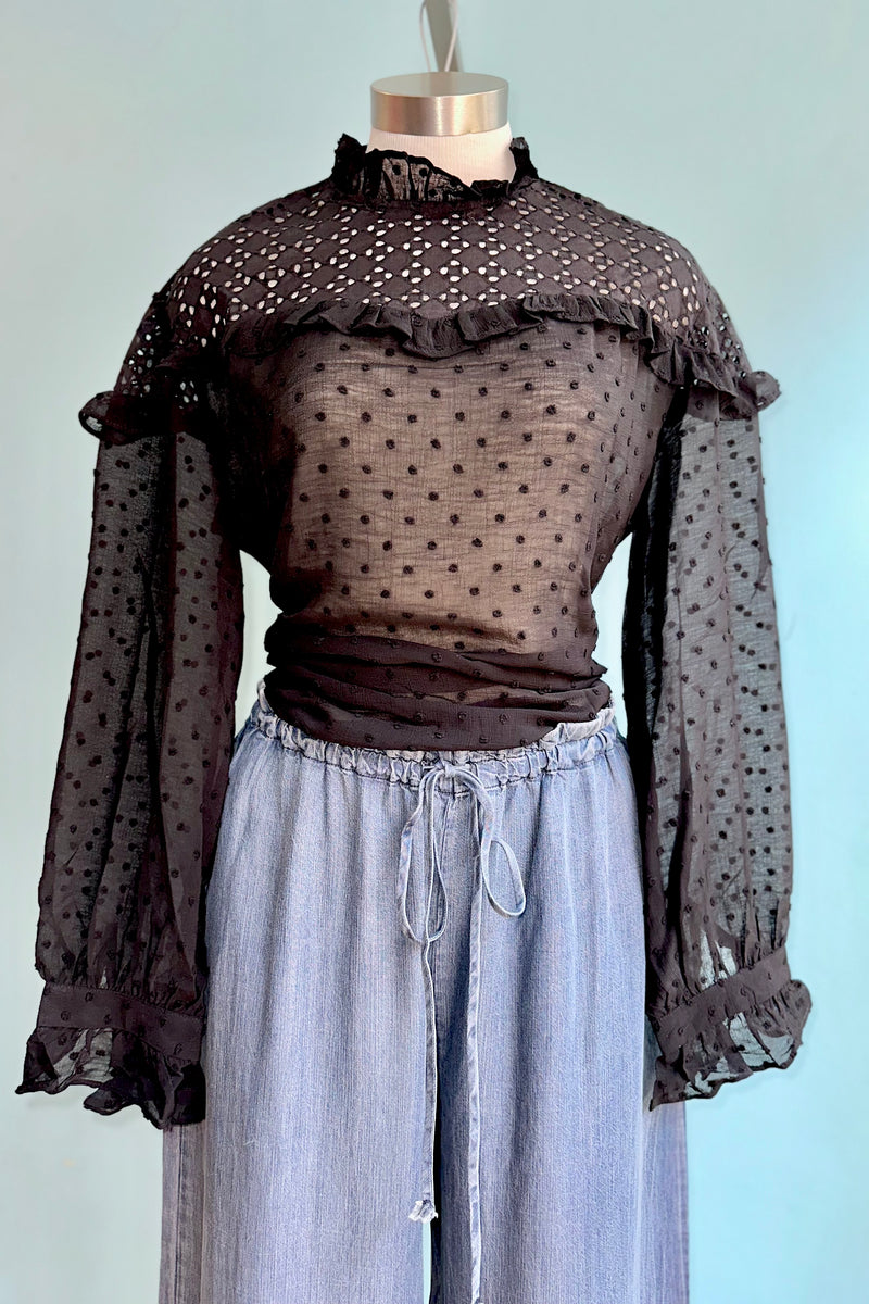 Black Swiss Dot Eyelet Yoke Top – Modern Millie