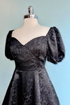Black Puff Sleeve Brocade Dress