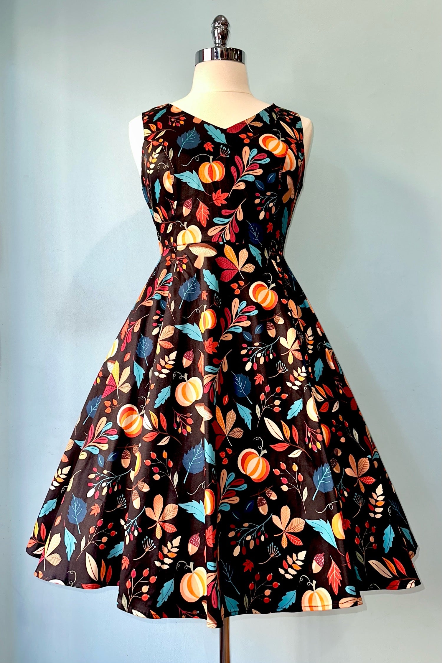 eva fashion dress Pumpkins and Leaves V-Neck Dress by Eva Rose X-Large