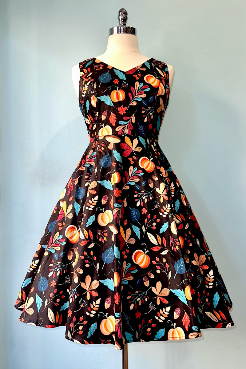 Pumpkins and Leaves V-Neck Dress by Eva Rose Modern Millie Pumpkins and Leaves V-Neck Dress by Eva Rose Modern Millie