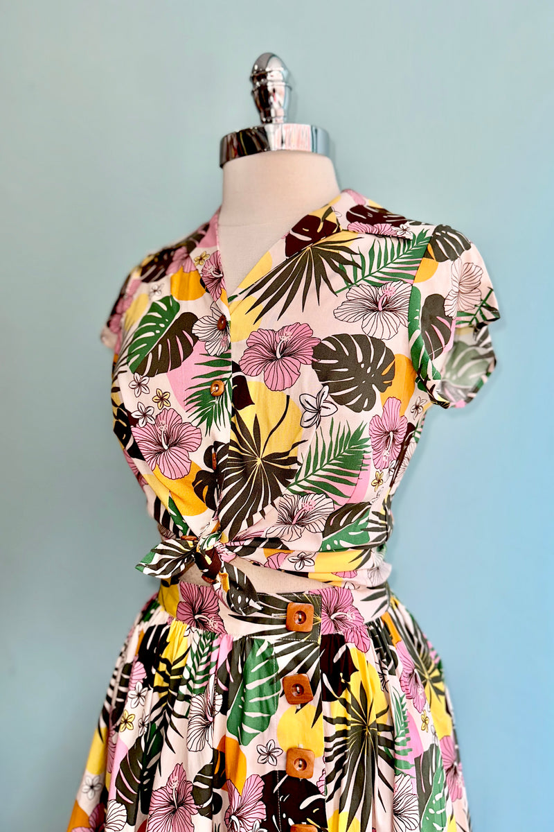 Benita Tropical Print Button Down Top by Hell Bunny