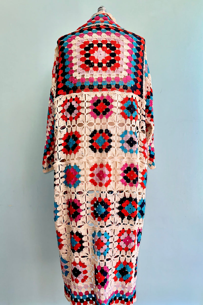 Colorful Granny Squares Long Open Cardigan