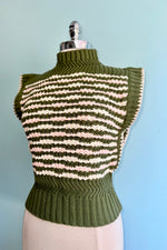 Green and Pink Contrast Stitch Sweater Vest