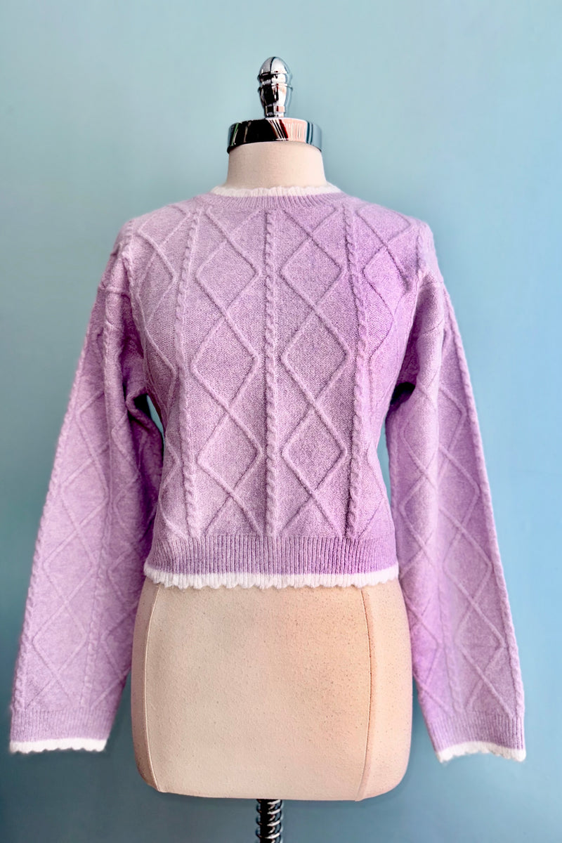 Light Lilac Cable Knit Cropped Sweater