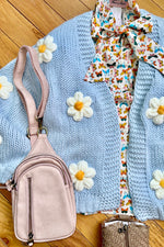 3D Flower Cardigan in Light Blue