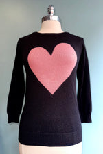 Coral and Black Heart Pullover Sweater