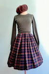 Navy Plaid Gathered Swing Skirt