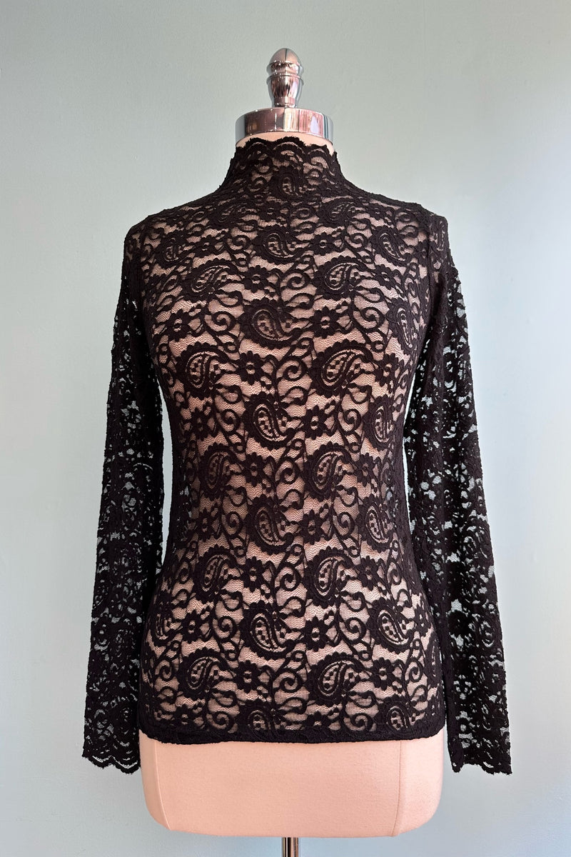 Black Lace High Neck Top by Molly Bracken