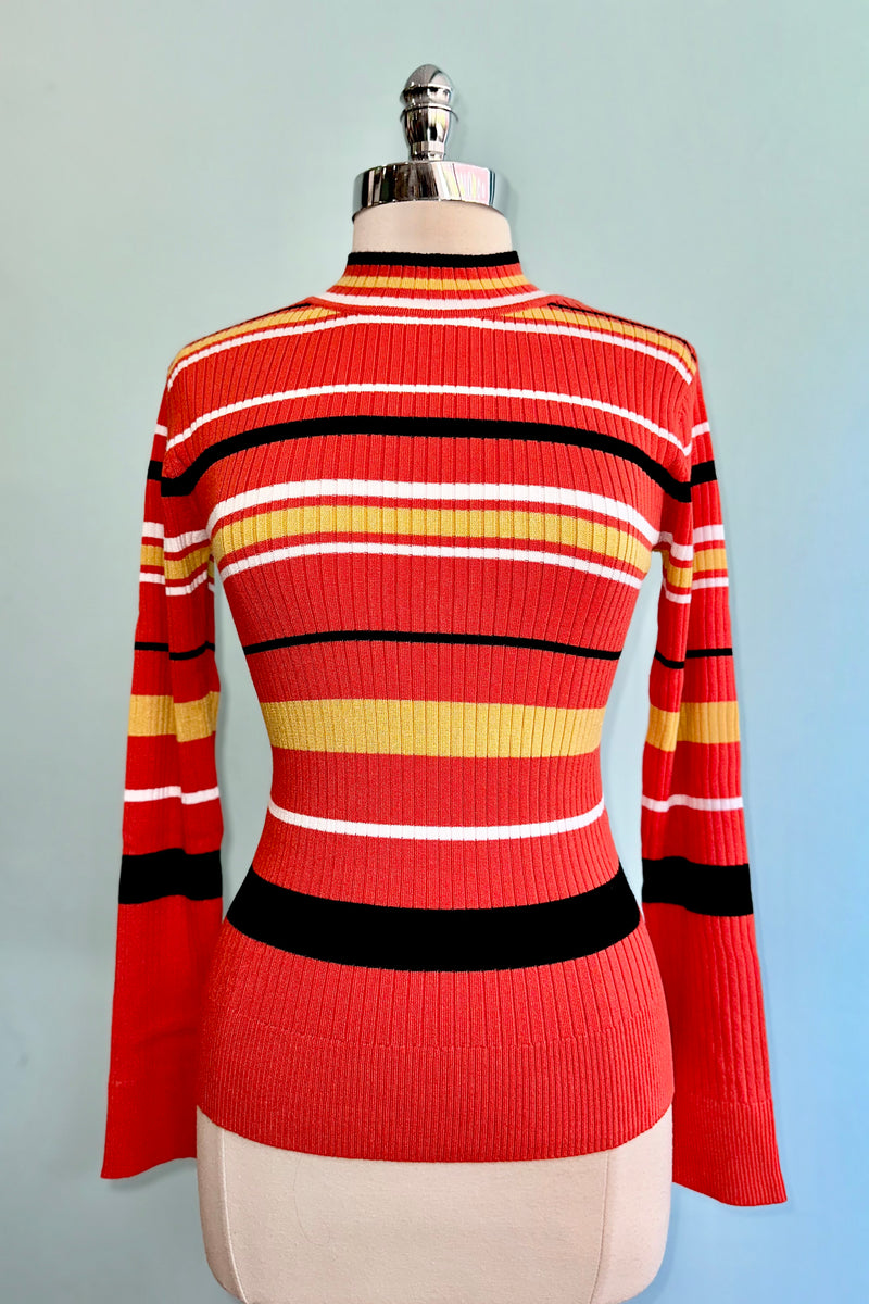 Orange Striped Mock Neck Sweater by Voodoo Vixen