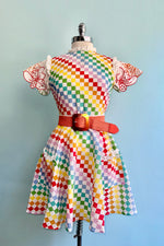 Rainbow Checks Sleeveless Ruffle Dress