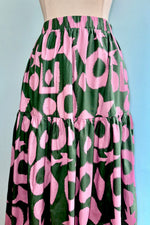 Green and Pink Elastic Waist Midi Skirt