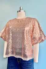 Champagne Sequin Puff Sleeve Top