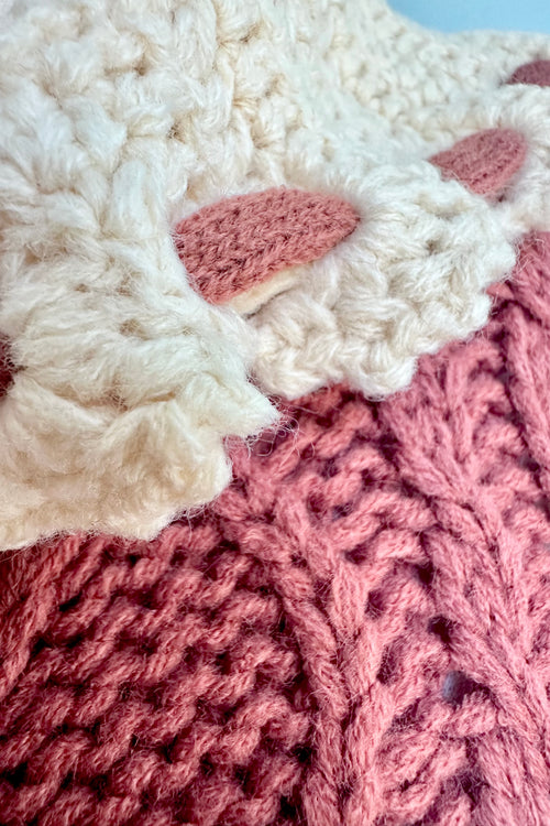 Contrast Crochet Collar Cardigan in Terracotta